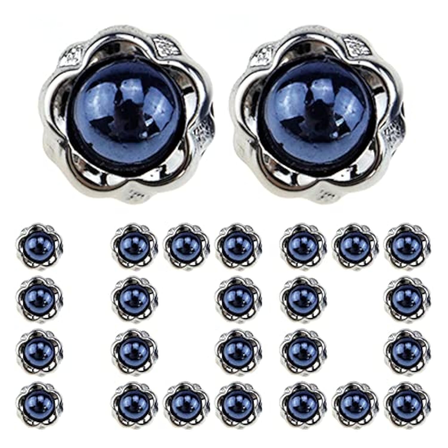 100Pcs Blue Pearl Buttons Half Resin Dome Cap Plastic Base Single Hole
