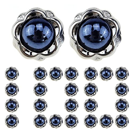 100Pcs Blue Pearl Buttons Half Resin Dome Cap Plastic Base Single Hole
