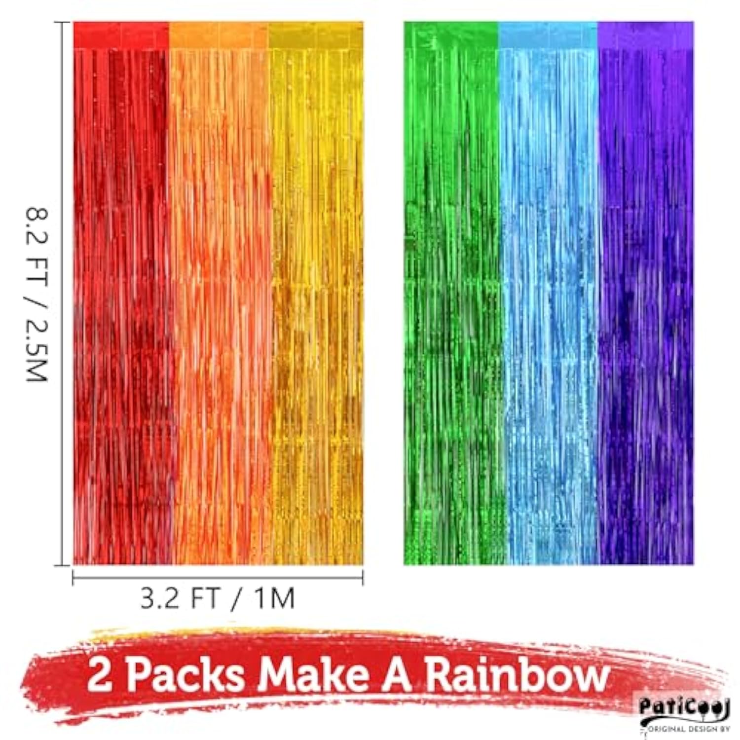 Pride Party Decorations - Rainbow Streamers Thicken 2 Pack 3.2 X 8.2 Ft - Rainbow Tinsel Foil Fringe Curtains, Photo Booth Props Backdrops For Birthday, Fiesta, Mexican, Pride, Baby Shower