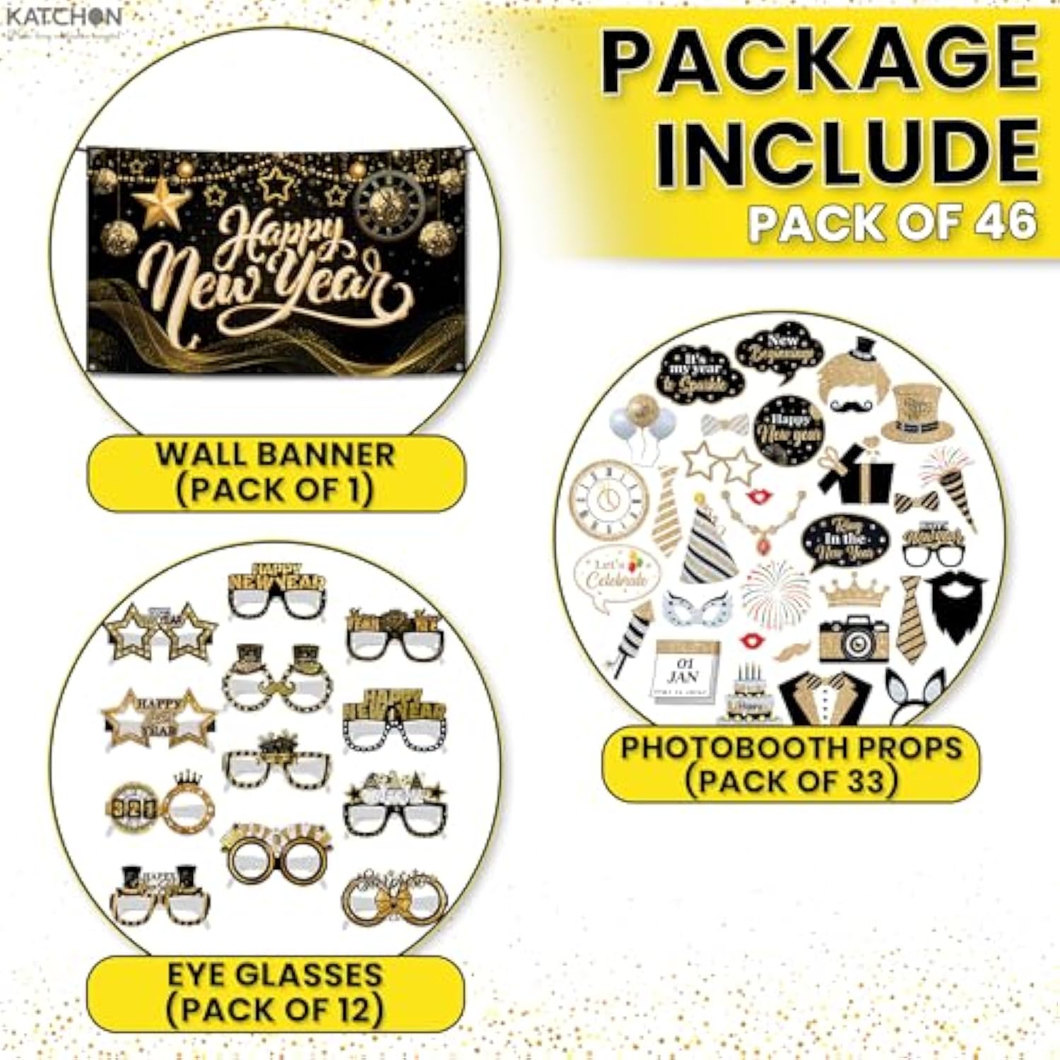 46pcs Huge Happy New Year Decorations Set Backdrop Photo Booth Props 2026