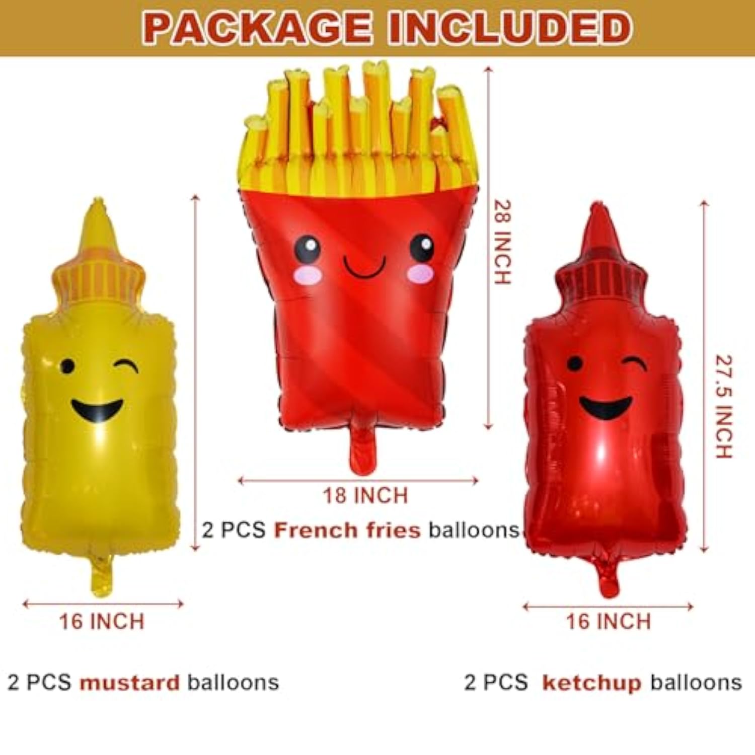 10Pcs BBQ Party Balloons Food Foil Hot Dog Burger Fries Ketchup Mustard