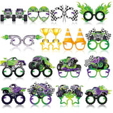 32 Pcs Monster Truck Party Decorations Eyeglasses Car Paper Eyeglasses Purple And Green Paper Glasses Jam Themed Props Photo Booth For Monster Truck Party Favors Baby Shower Birthday Supplies