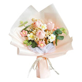 Crochet Flower Tulip Bouquet: Handmade Artificial Flower Knitted Sunflower Bouquet For Festival Wedding Graduation Anniversary (Pink)