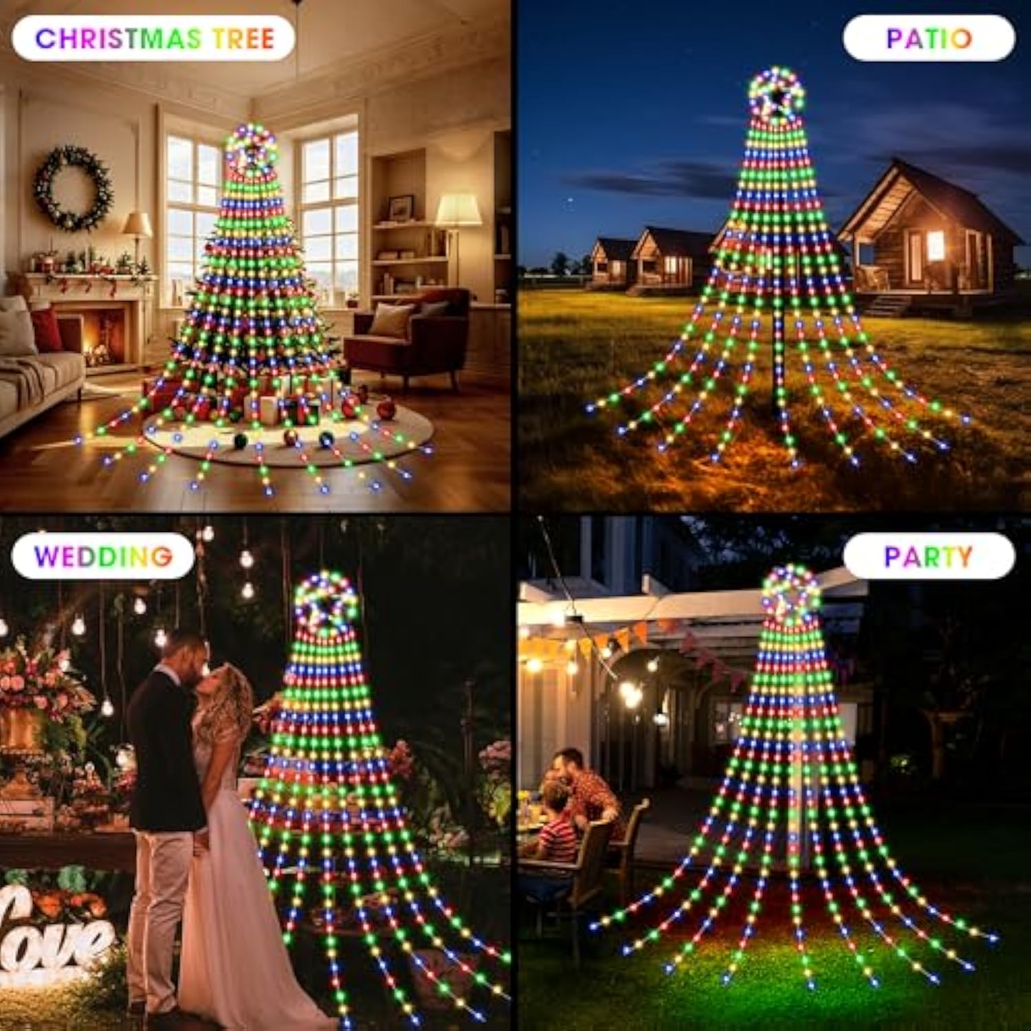 Outdoor Christmas Decorations, 323Led Waterfall Lights 8 Modes Christmas Lights Outdoor, Waterproof Xmas Decorations For
