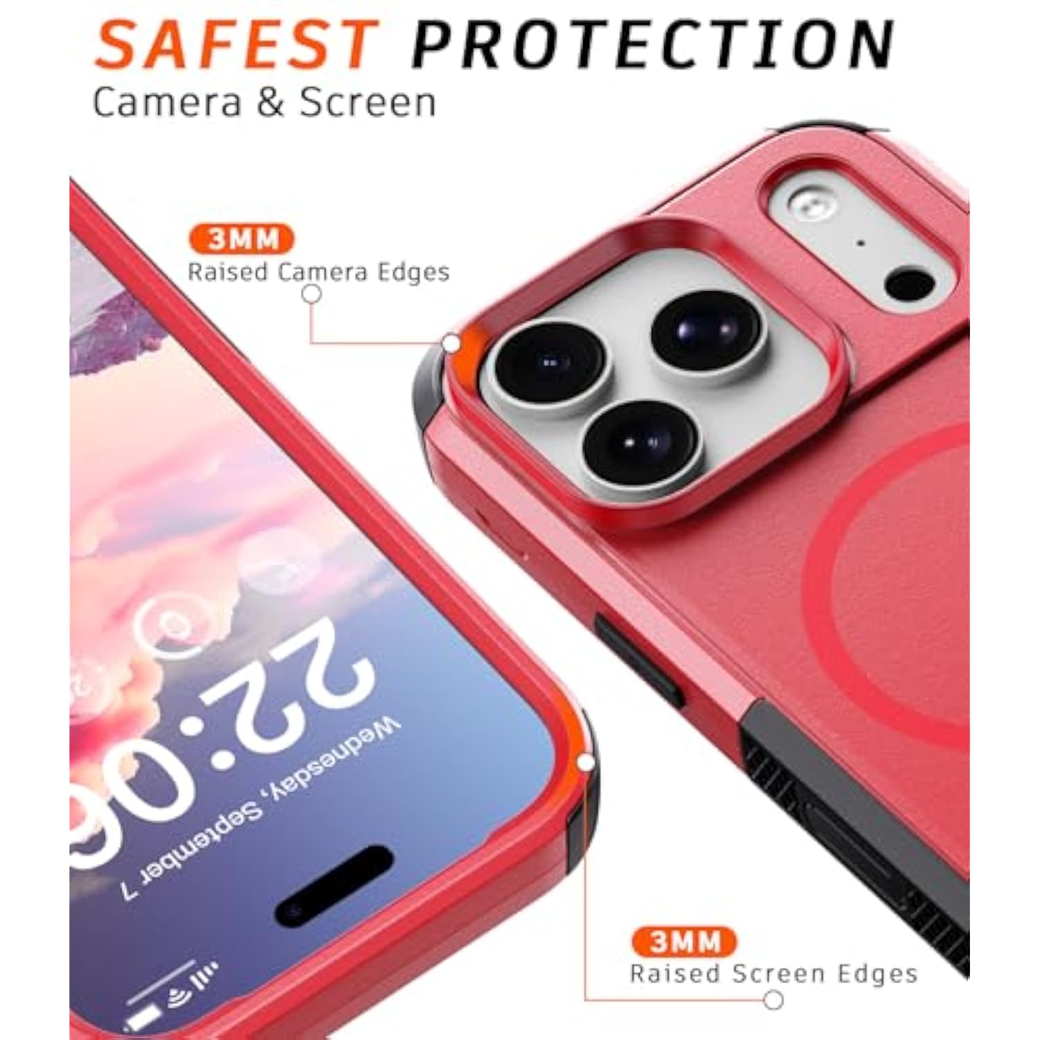 Magnetic For Iphone 17 Pro Case-(Compatible With Magsafe) Heavy Duty Protection Phone Case With Camera Control Button With Screen Protector Shockproof Drop-Proof 6.3 Inch (Red)