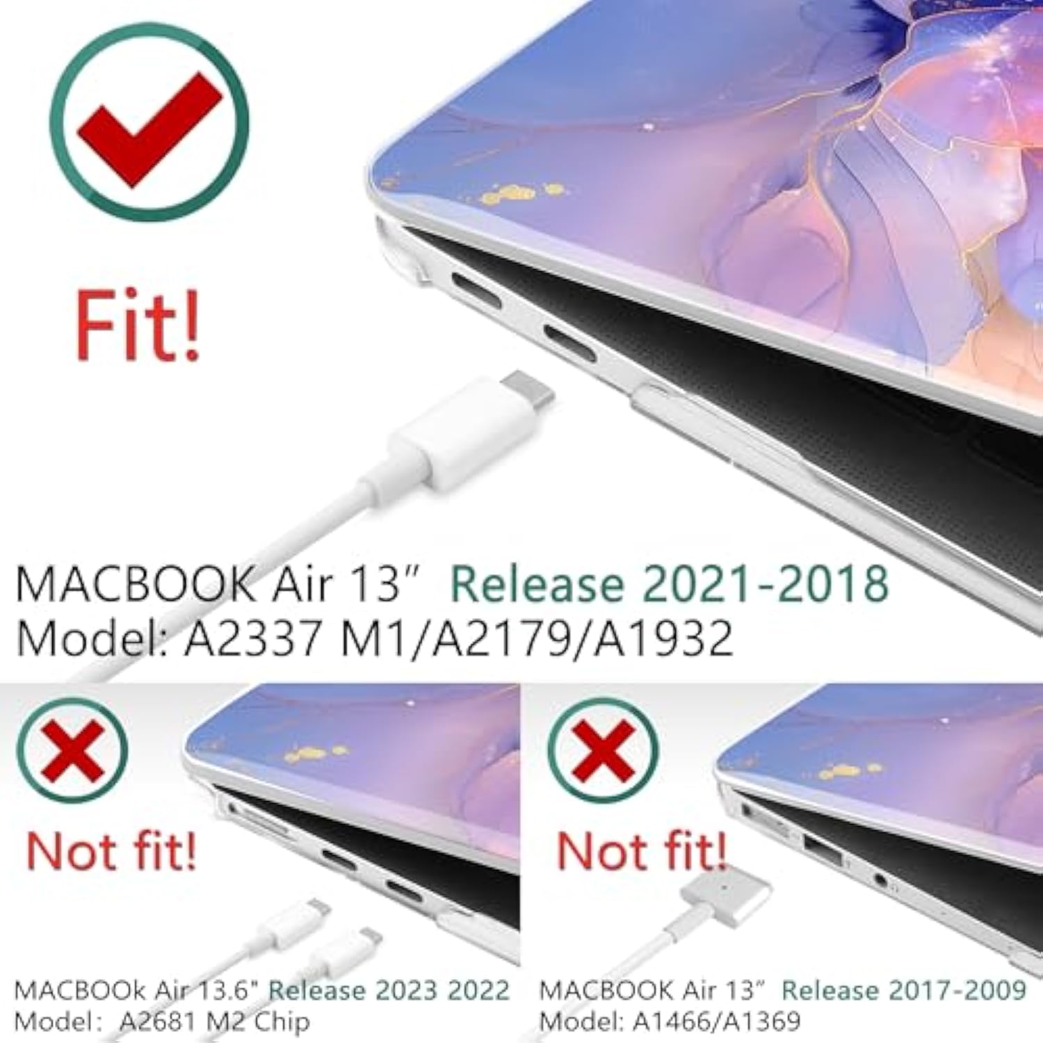 For Macbook Air 13.3 Inch Case 2021 2020 2019 2018 Release M1 A2337 A2179 A1932 With Touch Id, Plastic Hard Shell Case & Keyboard Cover & Type C Adapter, Blue Marble