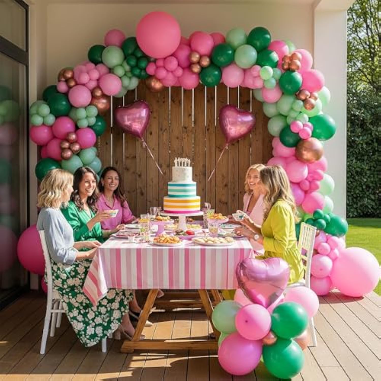 151pcs Spring Pink & Green Balloon Garland Kit with Hearts for Baby Shower  Party