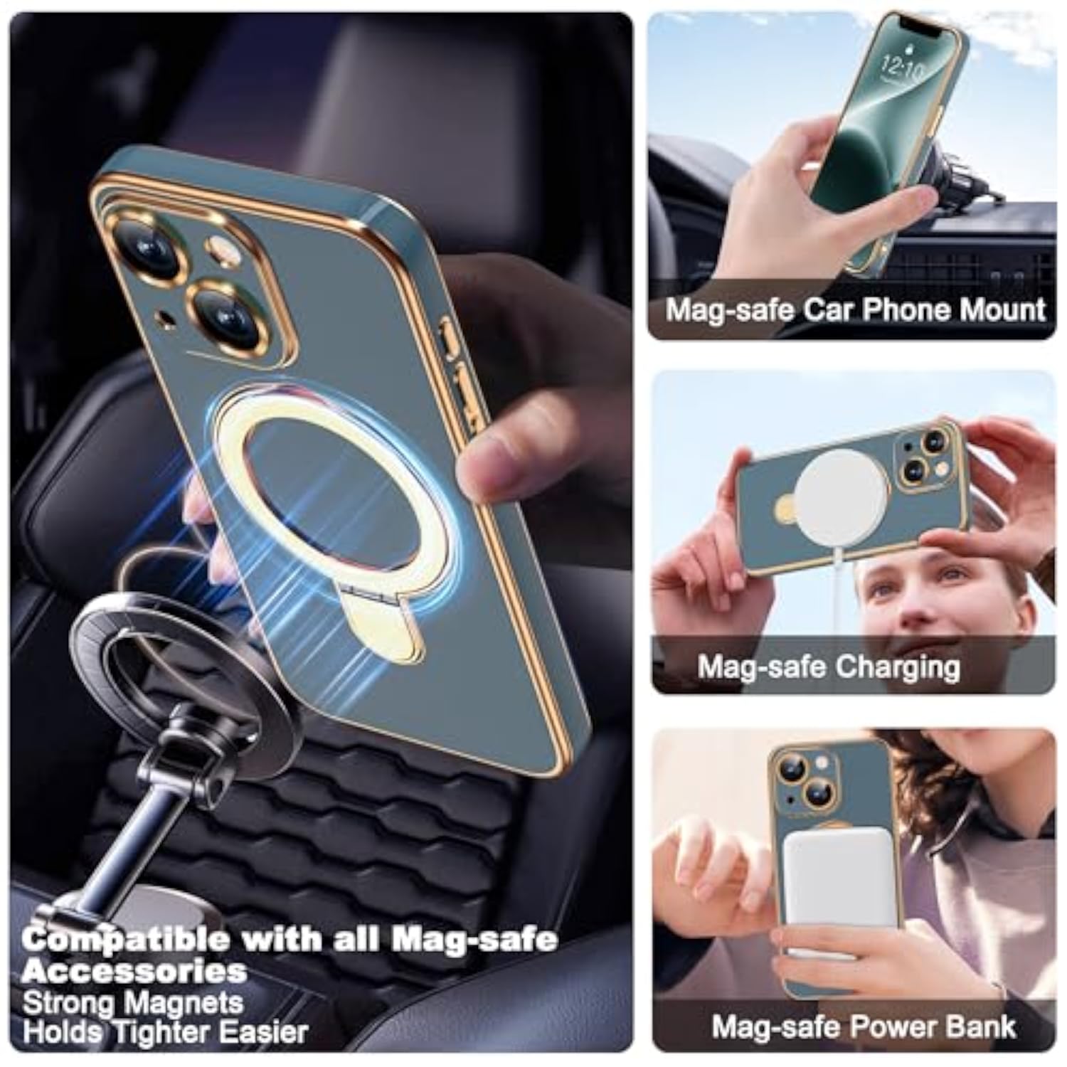 Grey Blue Plating Phone Case for iPhone 14 with 6.1" Stand