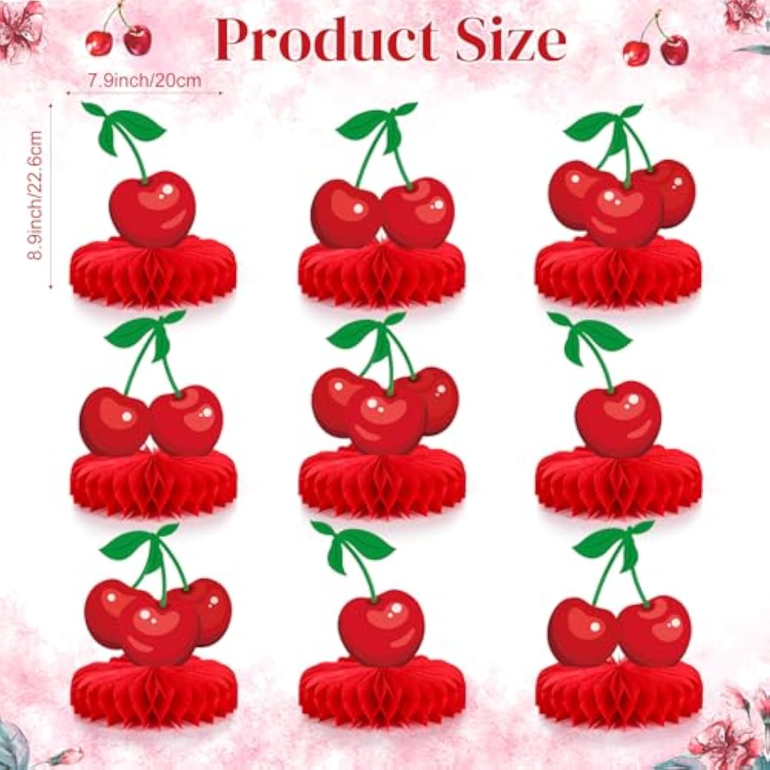9 Pcs Cherry Honeycomb Centerpiece Cherry Party Decor Cherries Paper Table Centerpieces For Birthday Baby Shower Party Supplies Decor