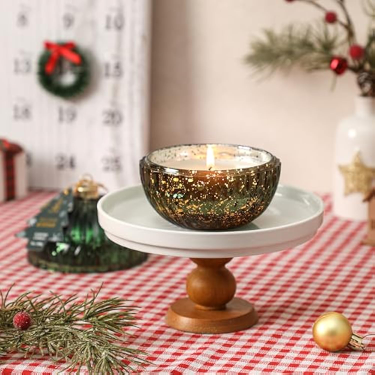 Christmas Ornament Ball Candle, Balsam & Cedar Scented Candle, Green Glass Ball Decor, Xmas Gift, Holiday Tabletop Centerpiece