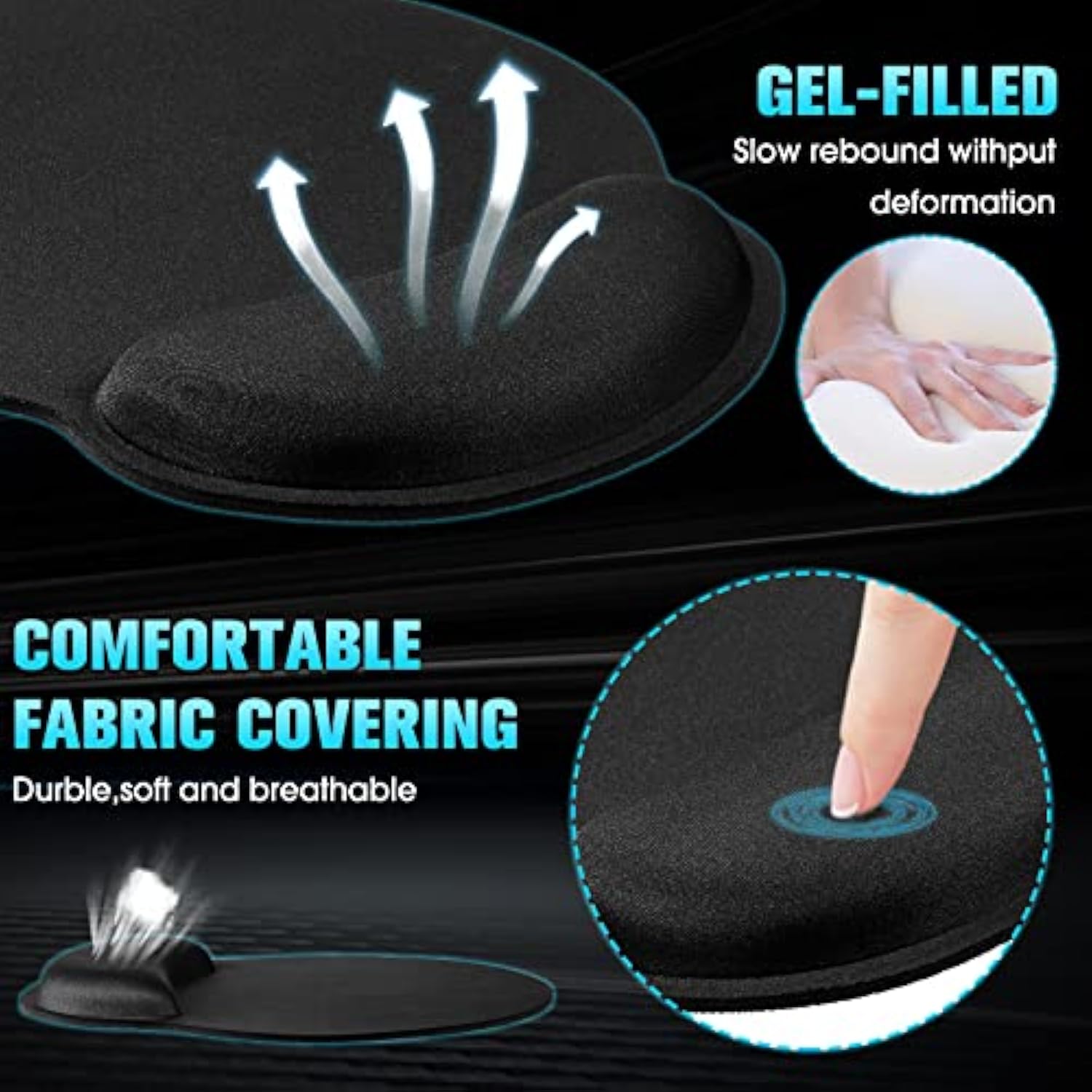8 Pack Ergonomic Mouse Pad With Wrist Rest Support Gel Memory Foam Mouse Pad Comfortable Computer Mouse Pad For Laptop Pain Relief Mousepad For Laptop, Computer, Gaming (Solid Black Style)