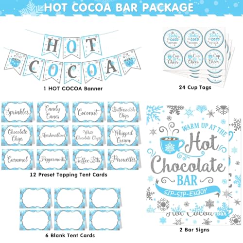 Hot Cocoa Bar Kit Blue Silver Snowflake Chocolate Banner Sign