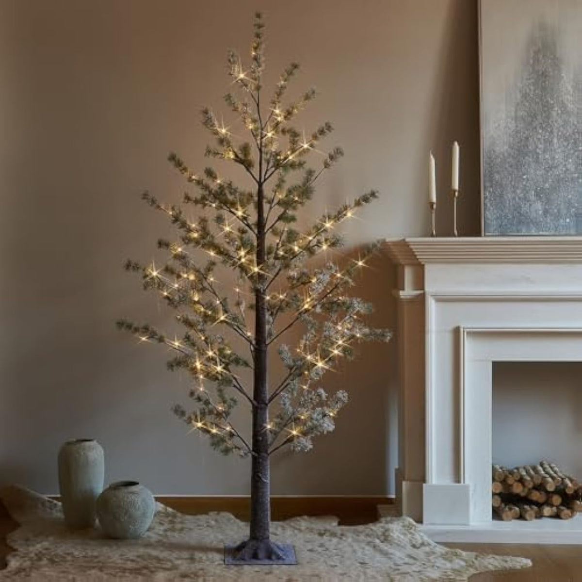 Pre Lit Faux Noway Christmas Pine Tree Lights 6Ft 126 Warm White Led For Indoor Outdoor Home Decoration
