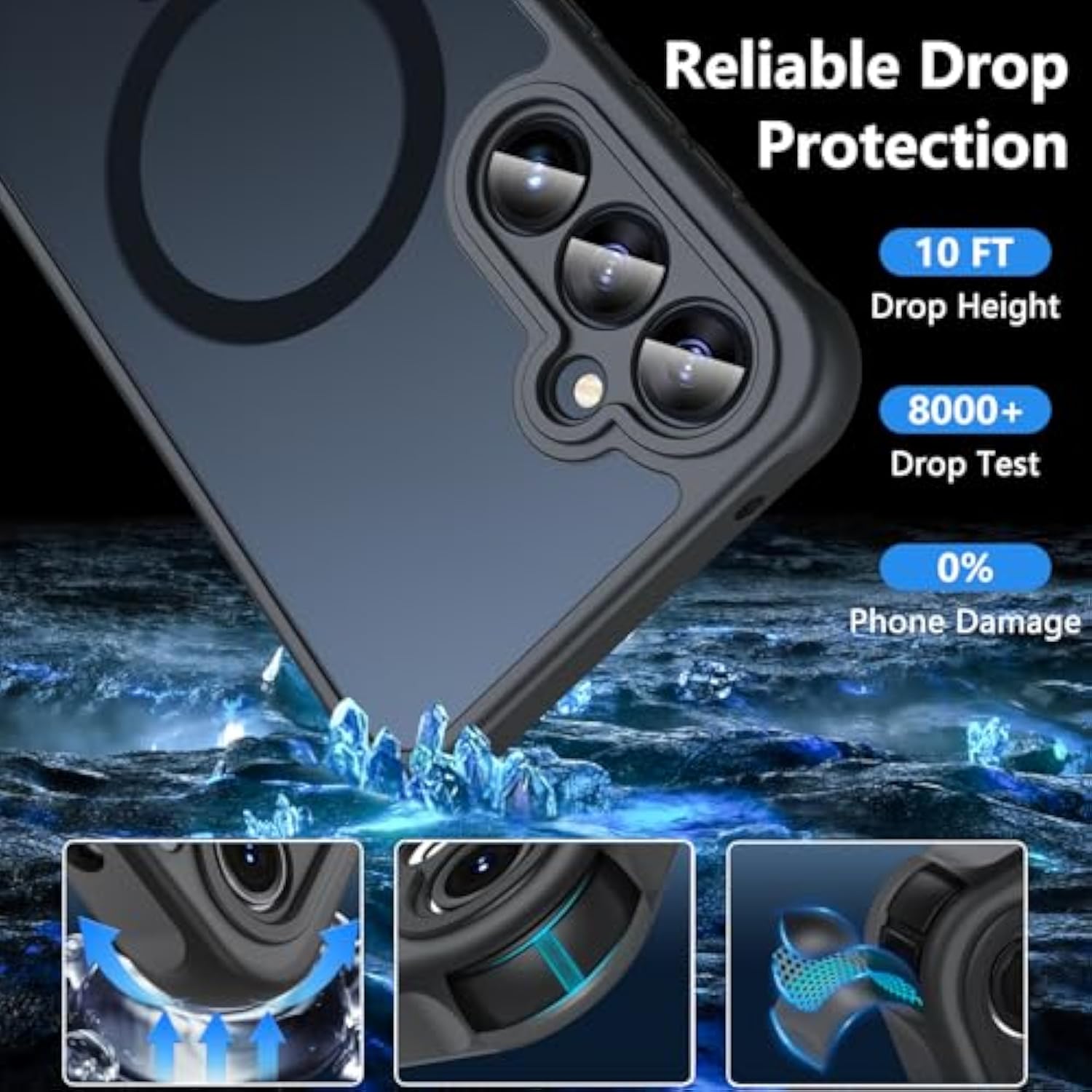 Magnetic Case For Galaxy A14 5G Phone Case With Glass Screen Protector,[Compatible With ], Shockproof Matte Back Cover For Samsung Galaxy A14 5G Case- Black