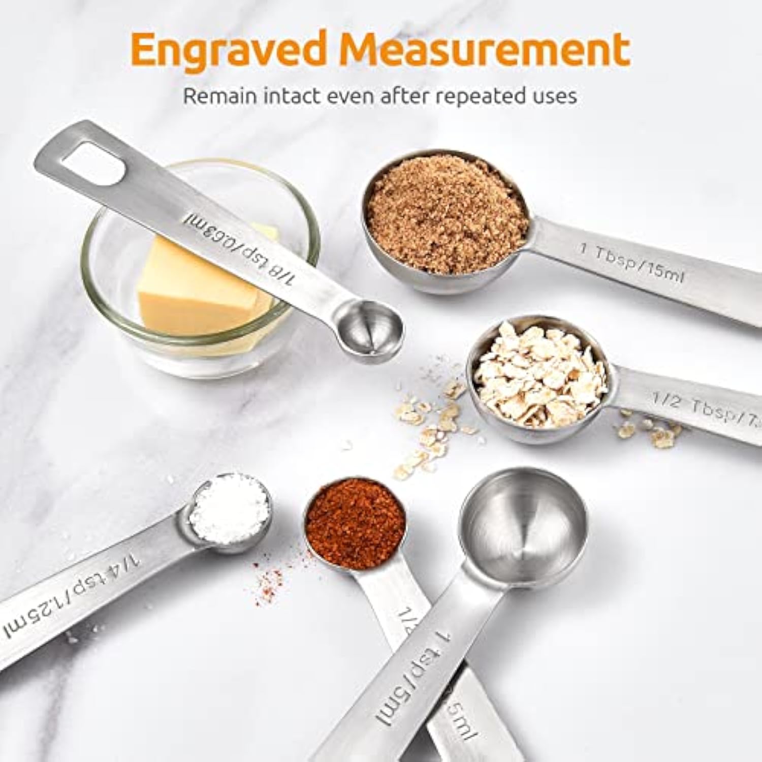 Measuring Spoons: 18/8 Stainless Steel Measuring Spoons Set Of 9 Piece: 1/16 Tsp, 1/8 Tsp, 1/4 Tsp, 1/3 Tsp, 1/2 Tsp, 3/4 Tsp, 1 Tsp, 1/2 Tbsp & 1 Tbsp Dry And Liquid Ingredients