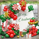 Christmas Balloon Arch Kit, Red Green Gold White Balloon Garland with Star Candy Cane Foil Balloons for Xmas Party