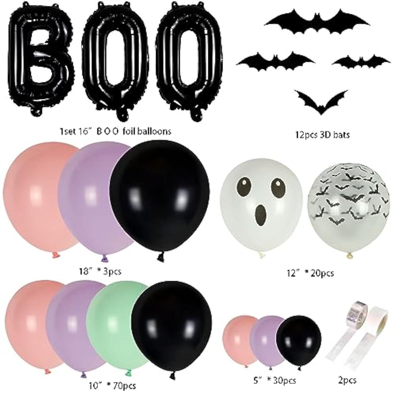 Halloween Balloon Arch Kit – 18", 10", 5" Balloons with Bat Stickers