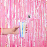 Decorations Hot Pink Iridescent Fringe Foil Curtain - Set Of 2 | Bachelorette Party Bridal Shower Backdrop, Wedding, Birthday Photo Booth