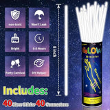 40 Pack 8” White Glow Sticks Bracelet Necklaces Bulk With 40 Connectors Neon Glow In The Dark Party Favors Supplies For Holiday Birthday Party Decoration (White)