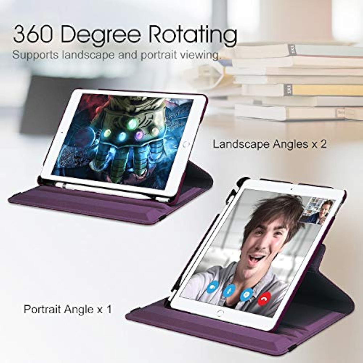 Fintie Rotating Case For 9Th Generation (2021) / 8Th Generation (2020) / 7Th Gen (2019) 10.2 Inch - 360 Degree Rotating Stand Cover With Pencil Holder, Auto Wake Sleep, Purple