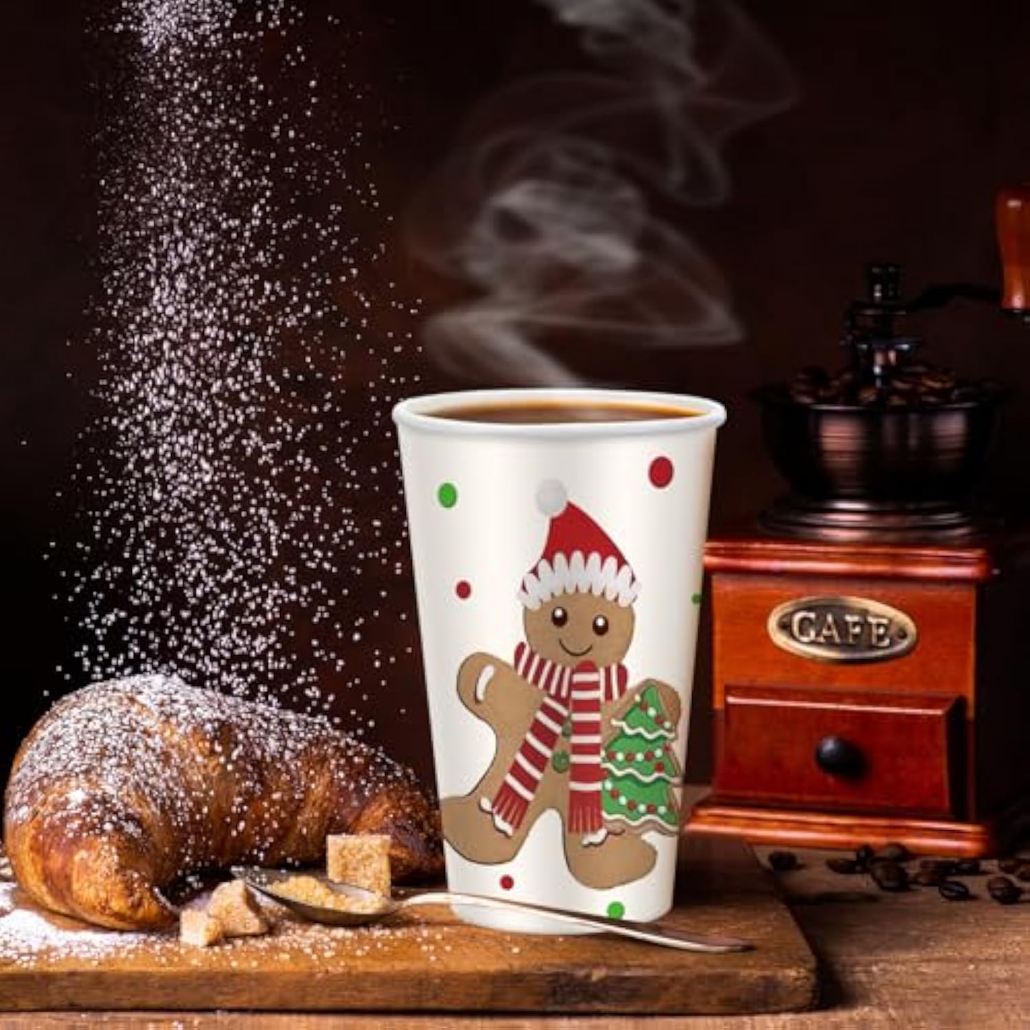 60 Pcs Christmas Paper Xmas Disposable Coffee Cups 16Oz For Drinking Tea Hot Cold Beverages, Santa Snowman Gingerbread Cups Christmas Decoration(Gingerbread Man)
