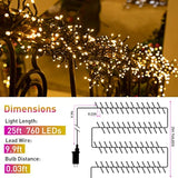 Led Christmas Cluster Lights, 760 Leds 25Ft Outdoor Waterproof Black Wire Christmas Firecrackers String Lights, 8 Modes
