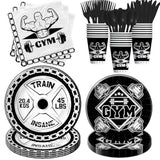 Gym Party Decorations Tableware - Gym Bodybuilder Birthday Party Supplies, Paper Plate, Napkin, Cup, Cutlery, Fitness Barbell Birthday Decorations For Gym Lovers And Weight Lifters | Serve 24