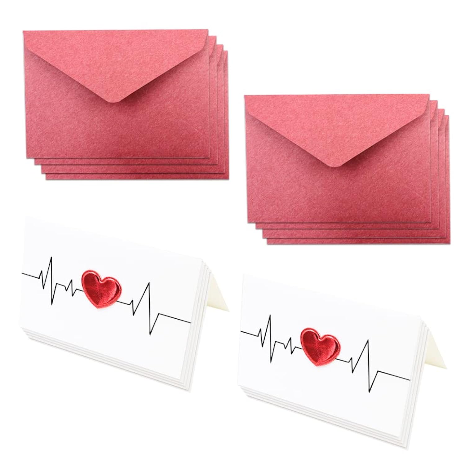 8 Pack Valentines Day Cards With 8 Envelopes, Blank Note Cards With Hearts, Anniversary Love Cards For Her Or Him, Thank You Greeting Birthday Cards, 4 X 6 Inch (Heartbeat)