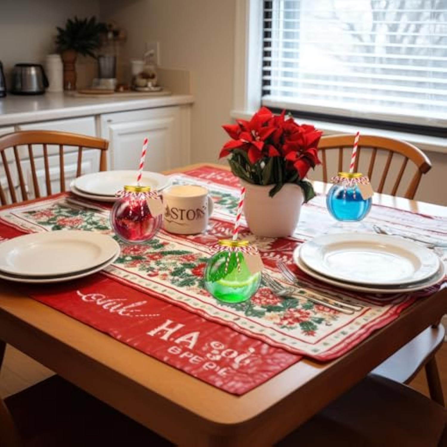 24 Pcs Fish Bowl Ornament Cups Plastic Patron Bottles With Lids And Straws Spherical Bulb Cups 10 Oz Clear Mini Drink Bowl For Candy Christmas Carnival Party Gift Decorations