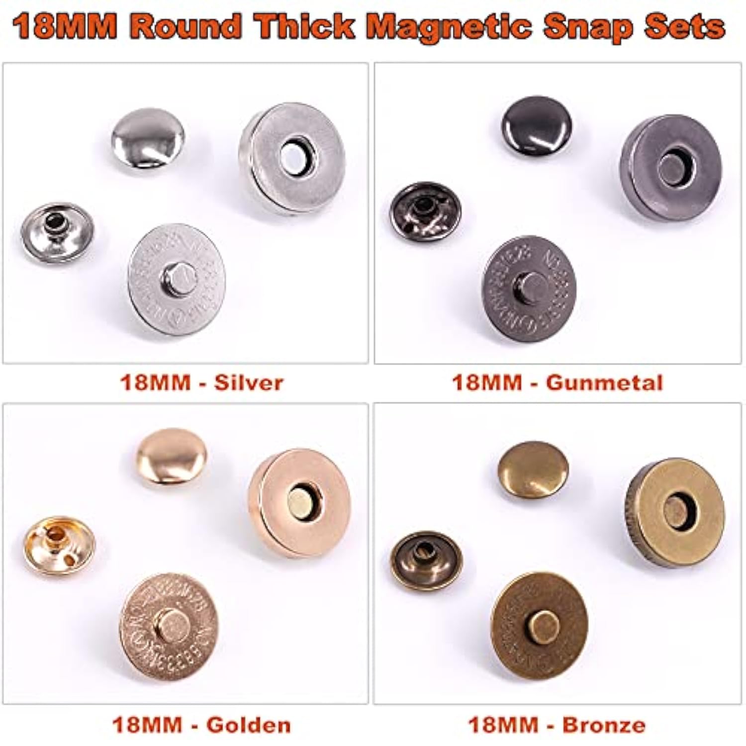 44 Sets 4 Color 18Mm Round Magnetic Snap Sets, Strong Magnetic Button