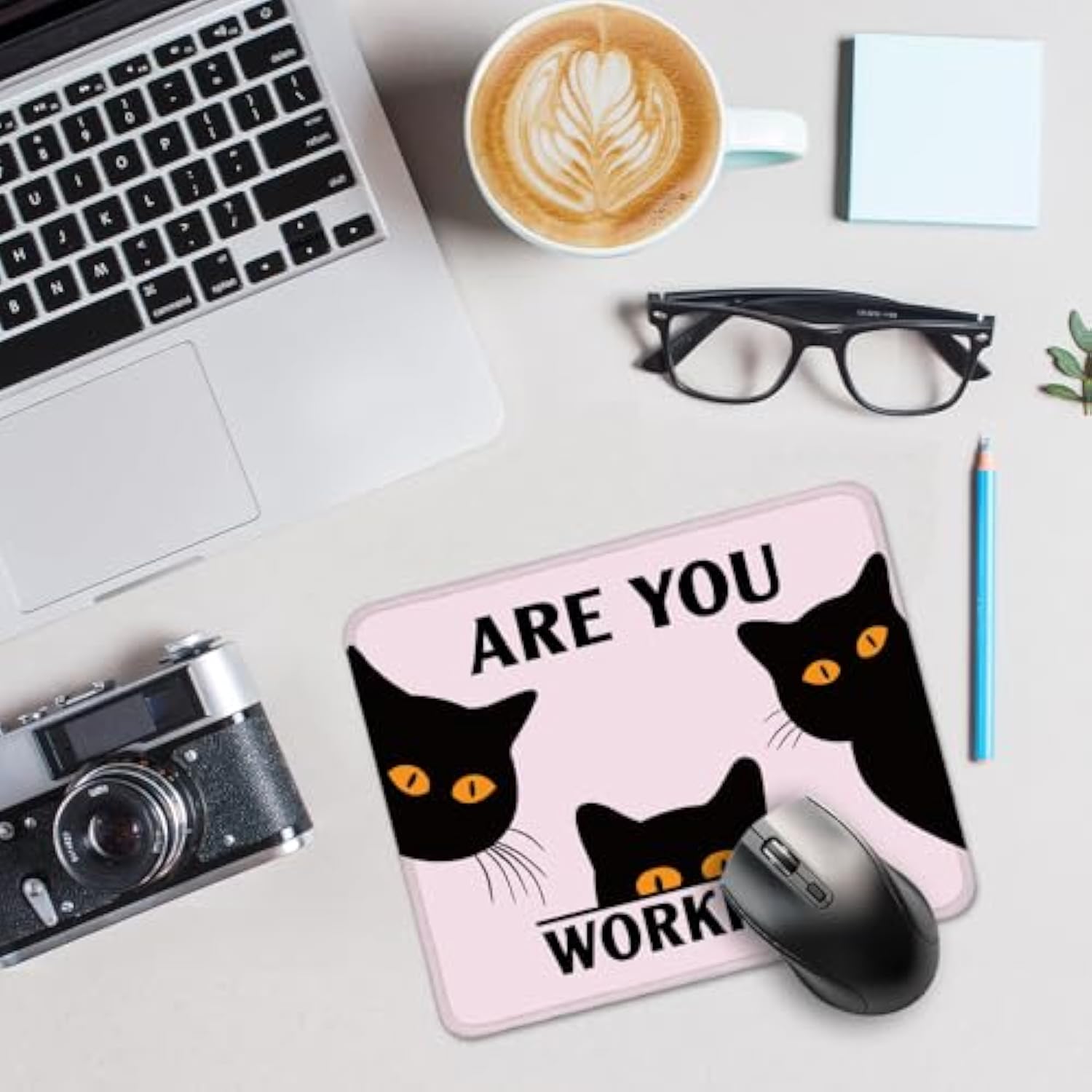 Are You Working Black Cat Mouse Pad, Cute Work Place Mousepad, Funny Black Cat Home Office Mousepad Gifts, Sarcastic Travel Mousepad Birthday Gifts For Coworker Employee Friends Boss