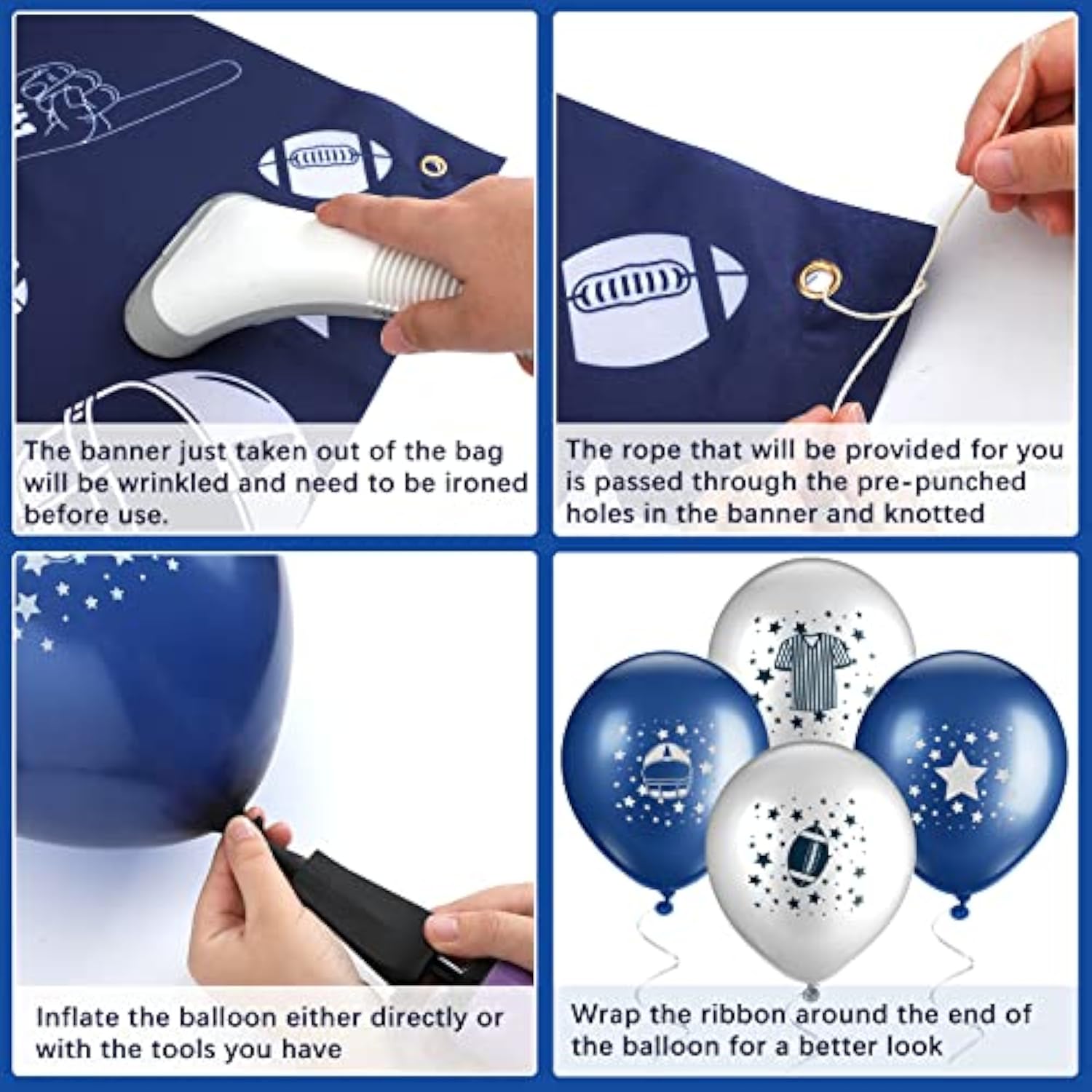 22 Pcs Cowboy Birthday Party Supplies Set Include 1 Cowboy Backdrop 20 Birthday Balloons 1 Ribbon Navy Blue Football Birthday Decoration For Football Sports Themed Game Party Celebration