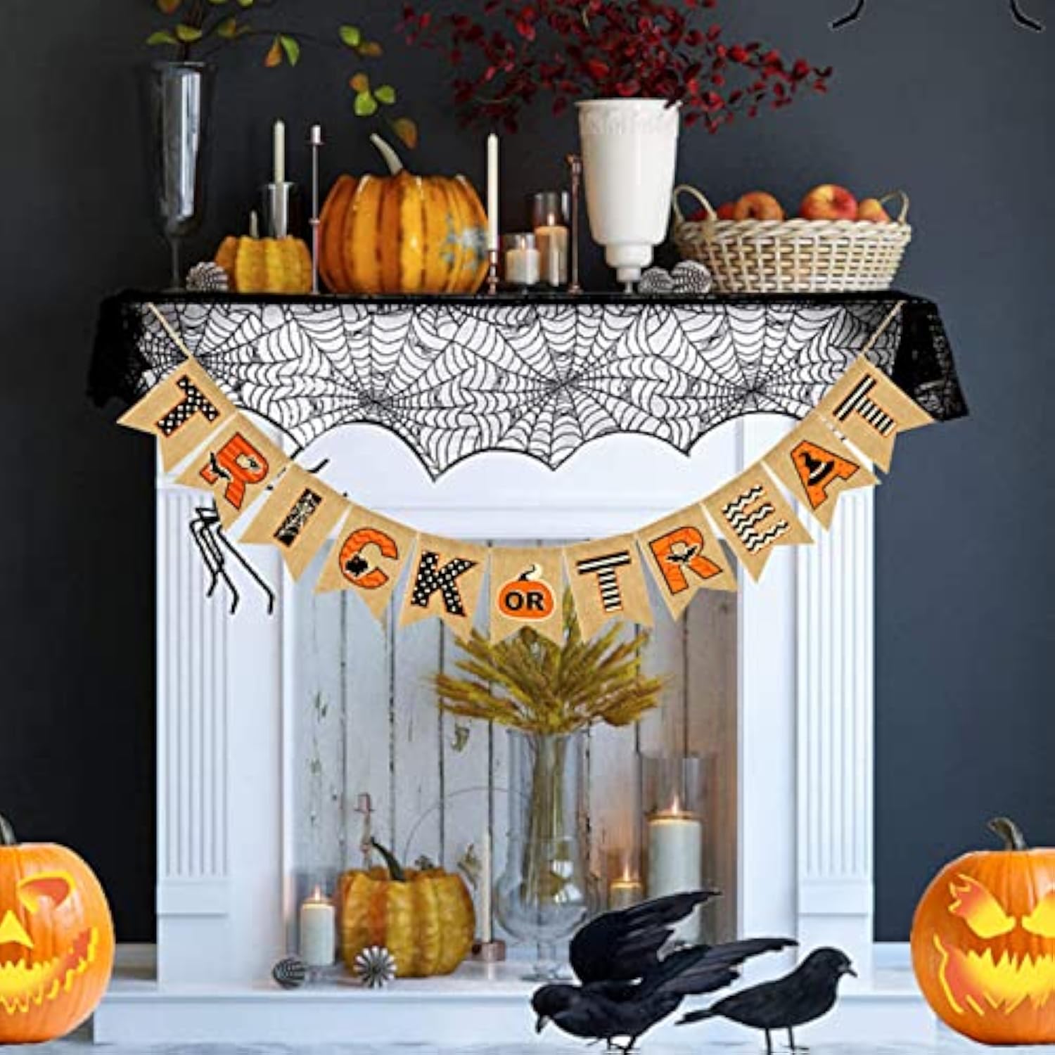Halloween Happy Trick or Treat Burlap Banner Hanging Garland Fireplace Party Decor