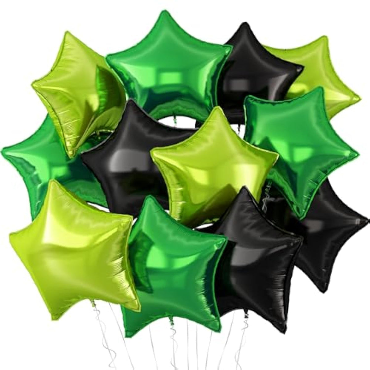 Black Green Star Balloons,12Pcs Black Light Green Star Shaped Foil Balloons,18Inch Large Helium Balloon For Soccer Video Games Theme Birthday Anniversary Party Decorations