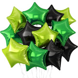 Black Green Star Balloons,12Pcs Black Light Green Star Shaped Foil Balloons,18Inch Large Helium Balloon For Soccer Video Games Theme Birthday Anniversary Party Decorations