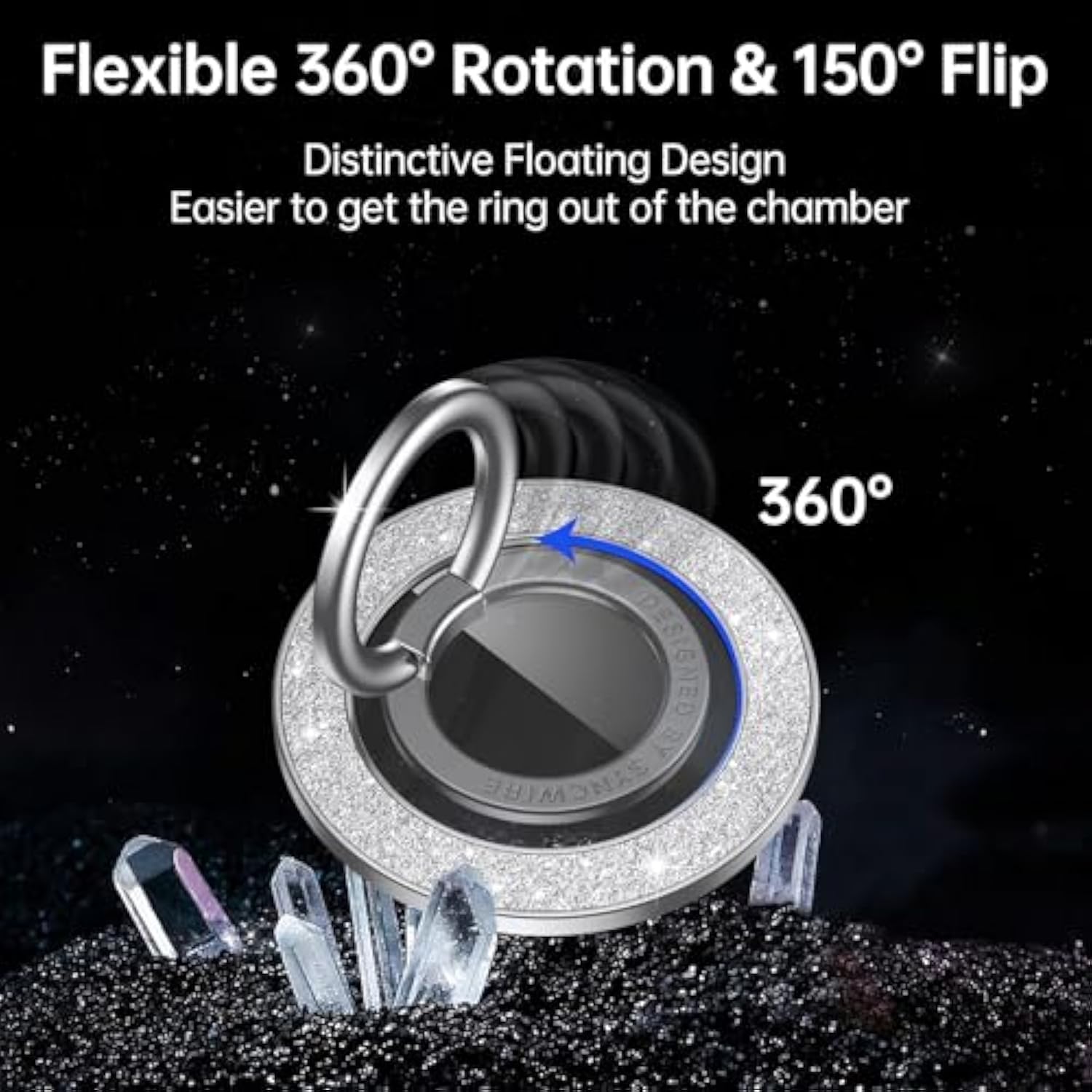 Magnetic Bling Phone Ring Holder for MagSafe - 360° Rotation, Glitter Silver