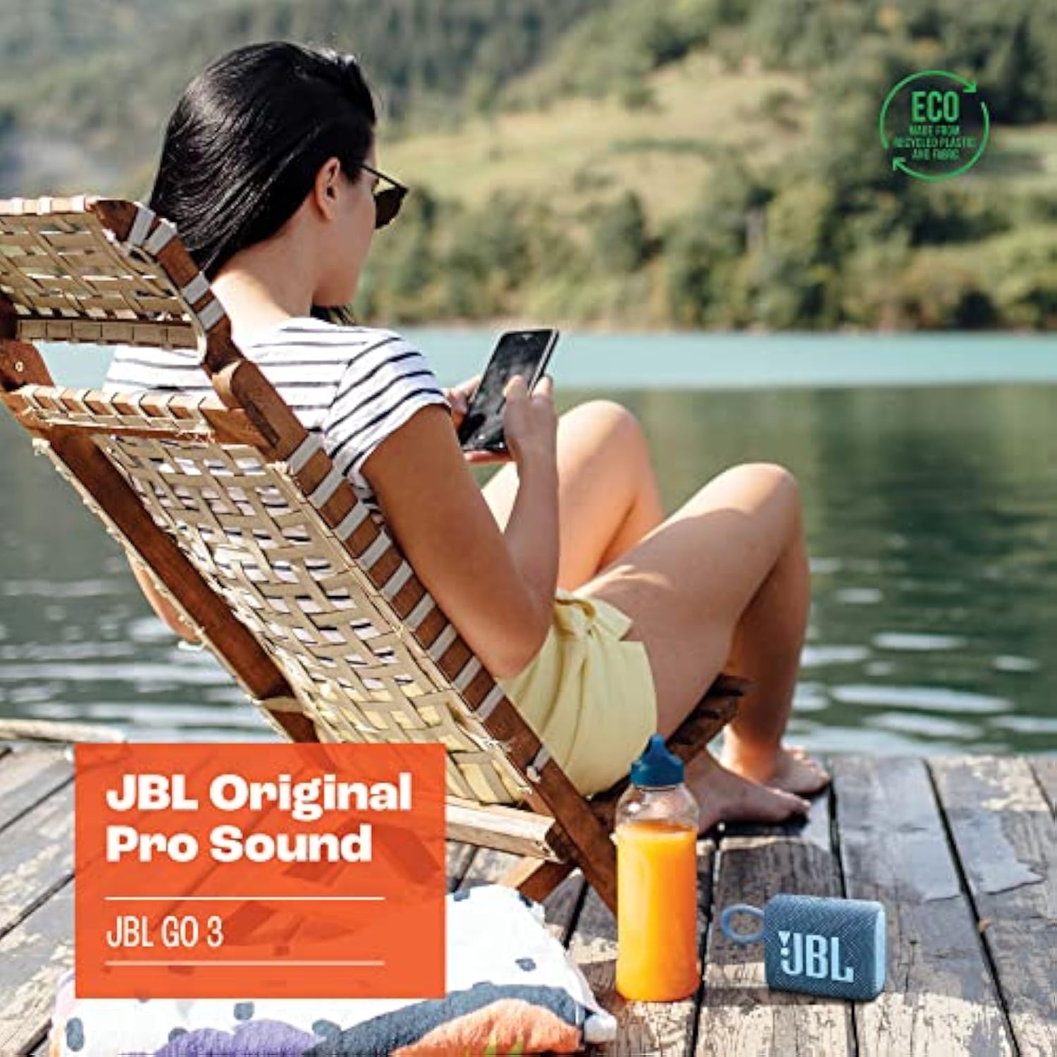 JBL Go 3 Eco - Portable Mini Bluetooth Speaker, big audio and punchy bass, IP67 waterproof and dustproof, 5 hours of playtime, Made in part with recycled materials (Eco Green)