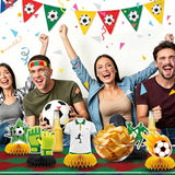 10 Pcs Soccer Party Decorations, 3D Soccer Honeycomb Centerpiece, Soccer Centerpieces for Table with Reusable Paper Clips for 2026 Matches Soccer Theme Birthday Party Supplies