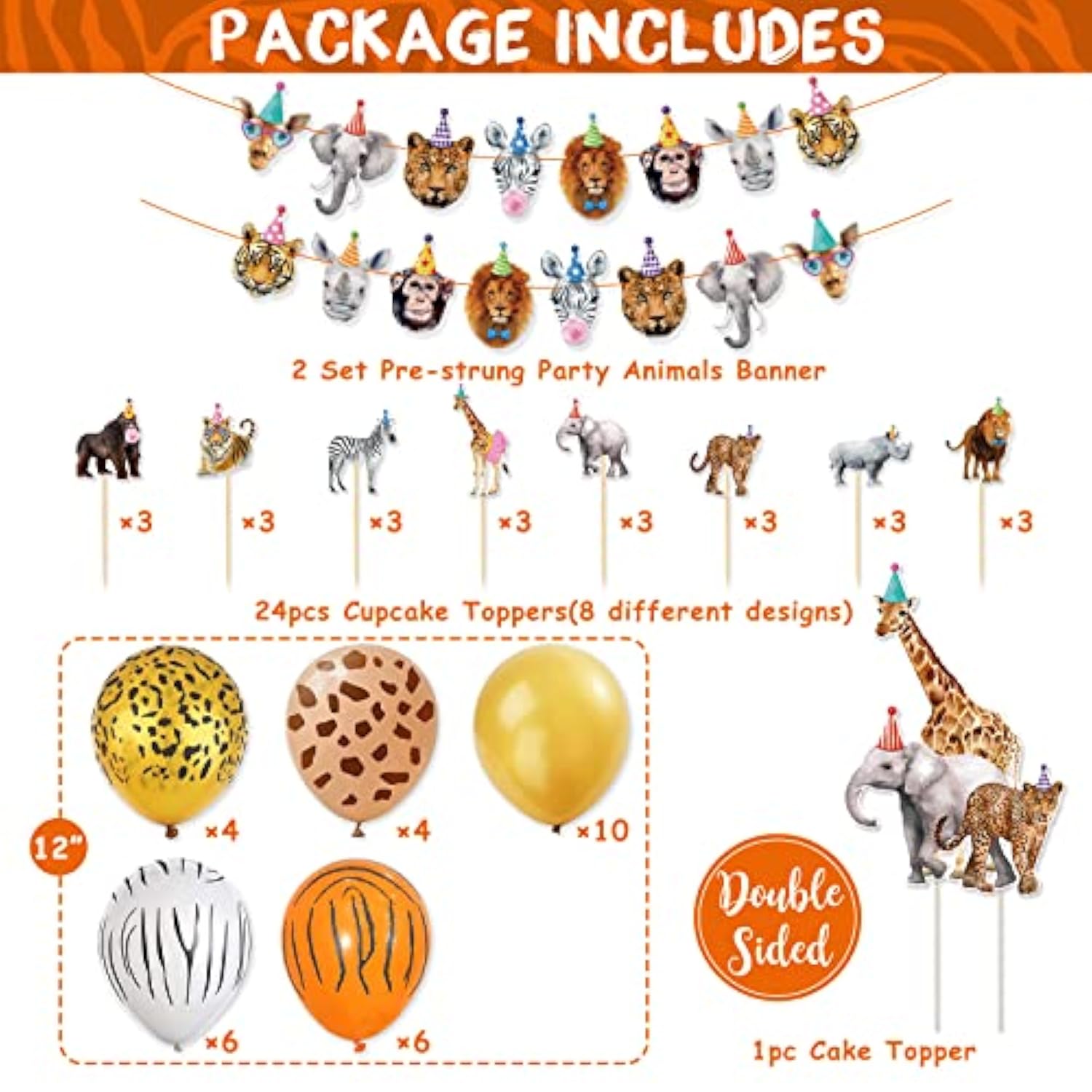Safari Party Animal Birthday Set – Wild One Banner, Balloons, Cake & Cupcake Toppers Jungle Decor