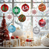 Christmas Hanging Swirl Decorations - 30 Pcs Christmas Ball Hanging Foil Swirl Xmas Tree Snowflake Elk Ceiling Decor For Xmas Holiday Party Supplies