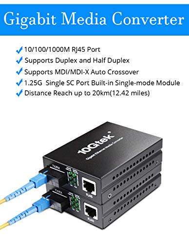 Bidi Gigabit Single Mode Sc Media Converter, 10/100/1000M Fiber To Ethernet Converter, 1000Base-Fx Single Sc To 10/100/1000Base-T/Tx Rj45, Built-In Fiber Module, Smf, 1310/1550Nm, 20Km, 1 Pair