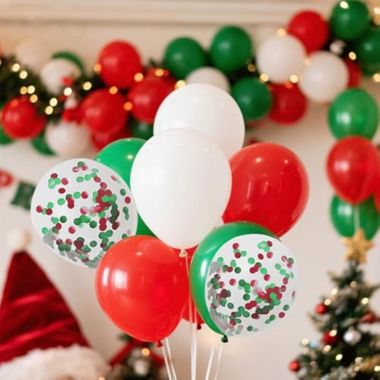 Red White Green 12Inch Balloons With Confetti Balloons For Wedding, Birthday, Baby Shower, Christmas, Family Parties Decoration(55Pcs)