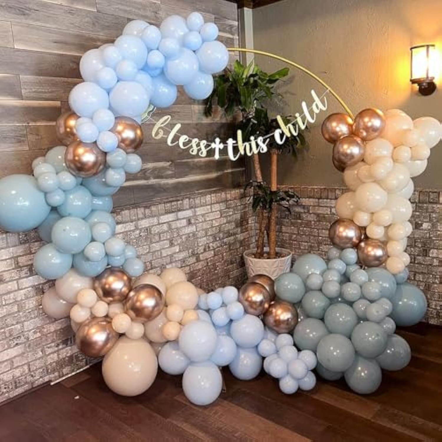 Dusty Blue Gold Balloons, 60 Packs 12 Inch Dusty Baby Blue Chrome Gold Blue Confetti Balloon Sand White Balloon For Boy Baby Shower Decorations Bridal Shower Gender Reveal Birthday Party Supplies