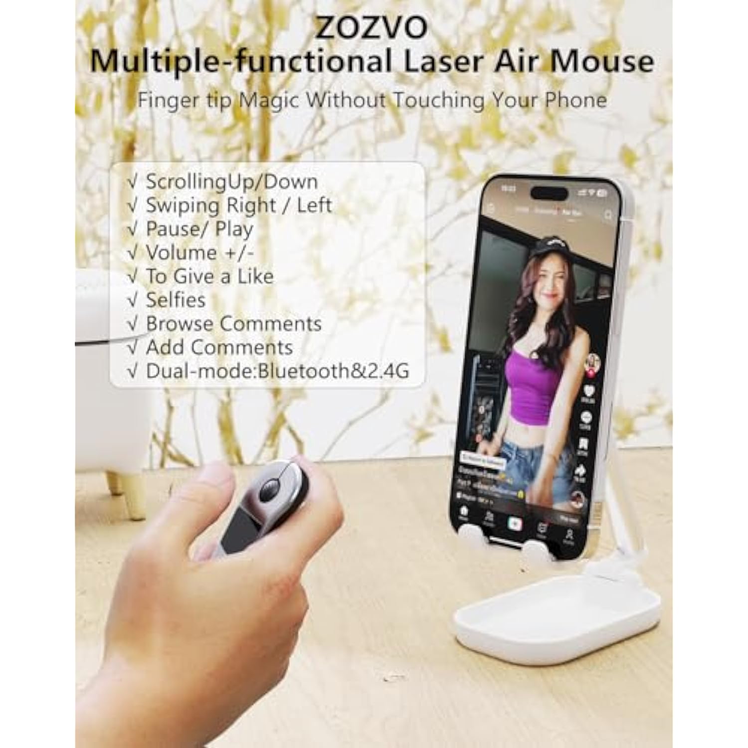Rechargeable Air Mouse For Pc/Ios/Android With Touchpad Wireless Ppt Presenter With Bluetooth 2.4G, Works With Powerpoint/Keynote/Tiktok/Camera/Kindle App (Silver)