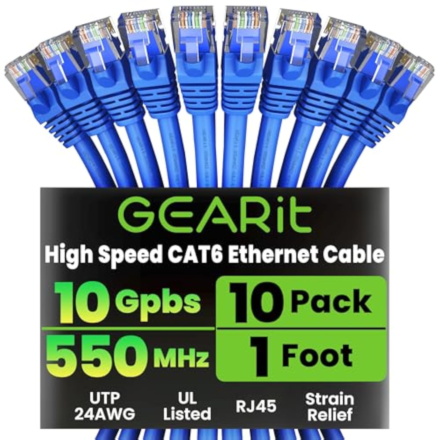 GearIT Cat 6 Ethernet Cable 1 ft (10-Pack) - Cat6 Patch Cable, Cat 6 Patch Cab