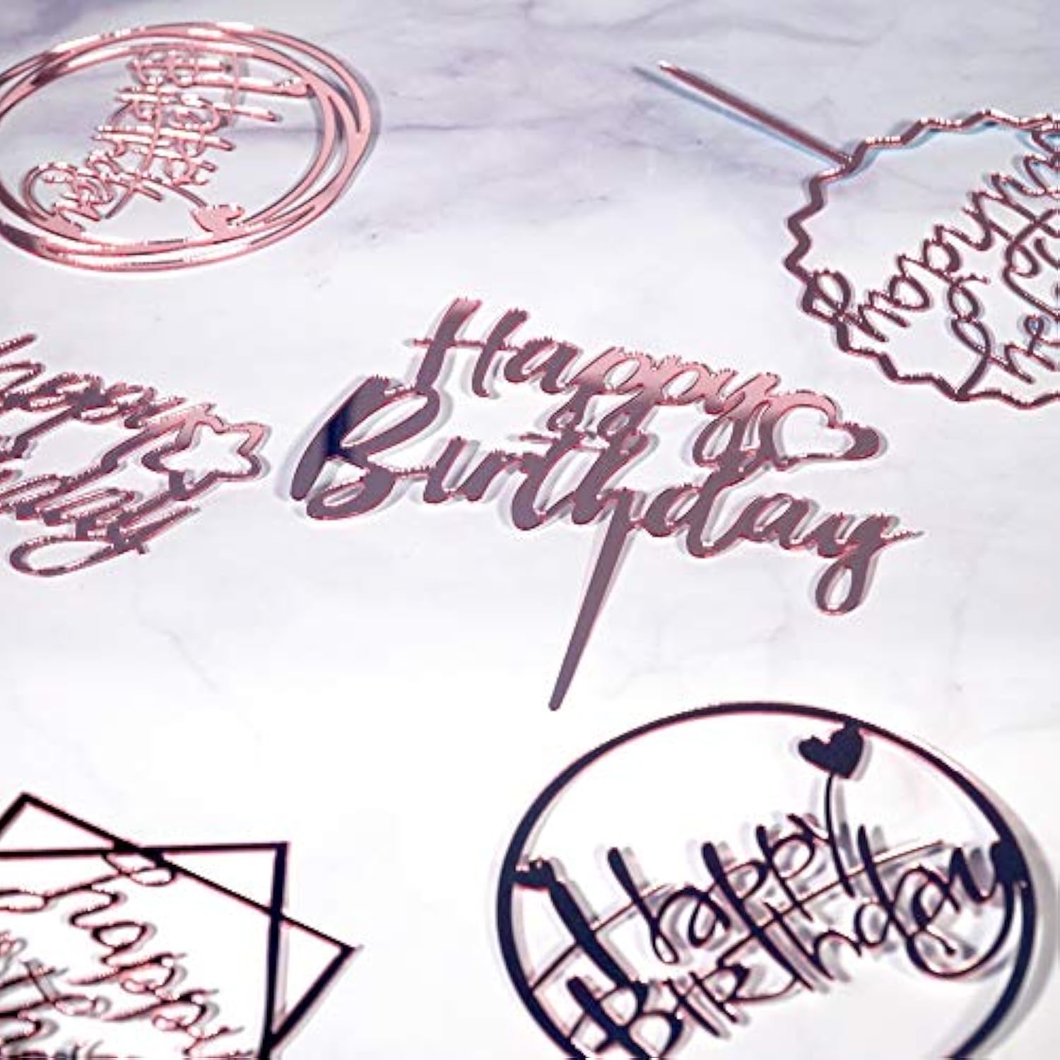 6-Pack Rose Gold Birthday Cake Topper Set, Double-Sided Glitter, Acrylic Happy Birthday Sign Cake Toppers/Cupcake Toppers, Party Decorations Supplies For Girls And Mom.