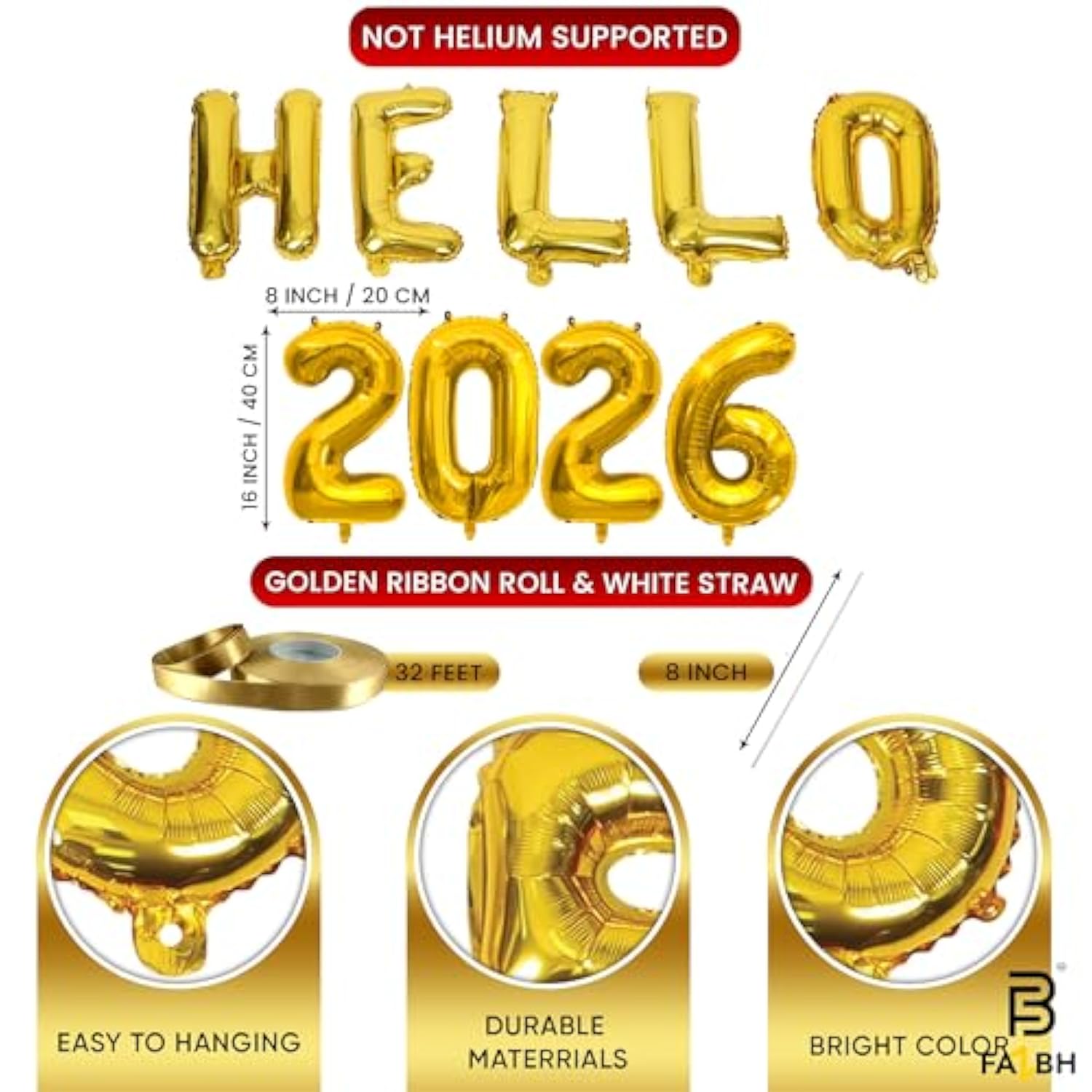 Hello 2026 Gold Balloon Set 40in Happy New Year Party Decorations