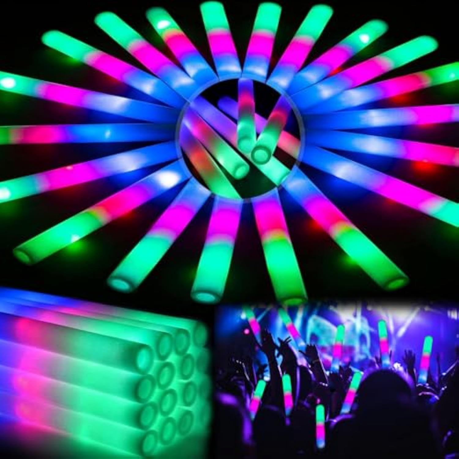 44 Pcs Foam Glow Sticks With 3 Modes Colorful Flashing, Foam Light Up Sticks, Led Light Sticks, Glow Sticks Party Pack For New Year, Wedding, Raves, Concert, Christmas