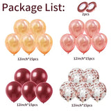 60pcs Burgundy & Rose Gold Balloons – 12" Latex and Confetti Mix for Birthday, Wedding and Party Decor