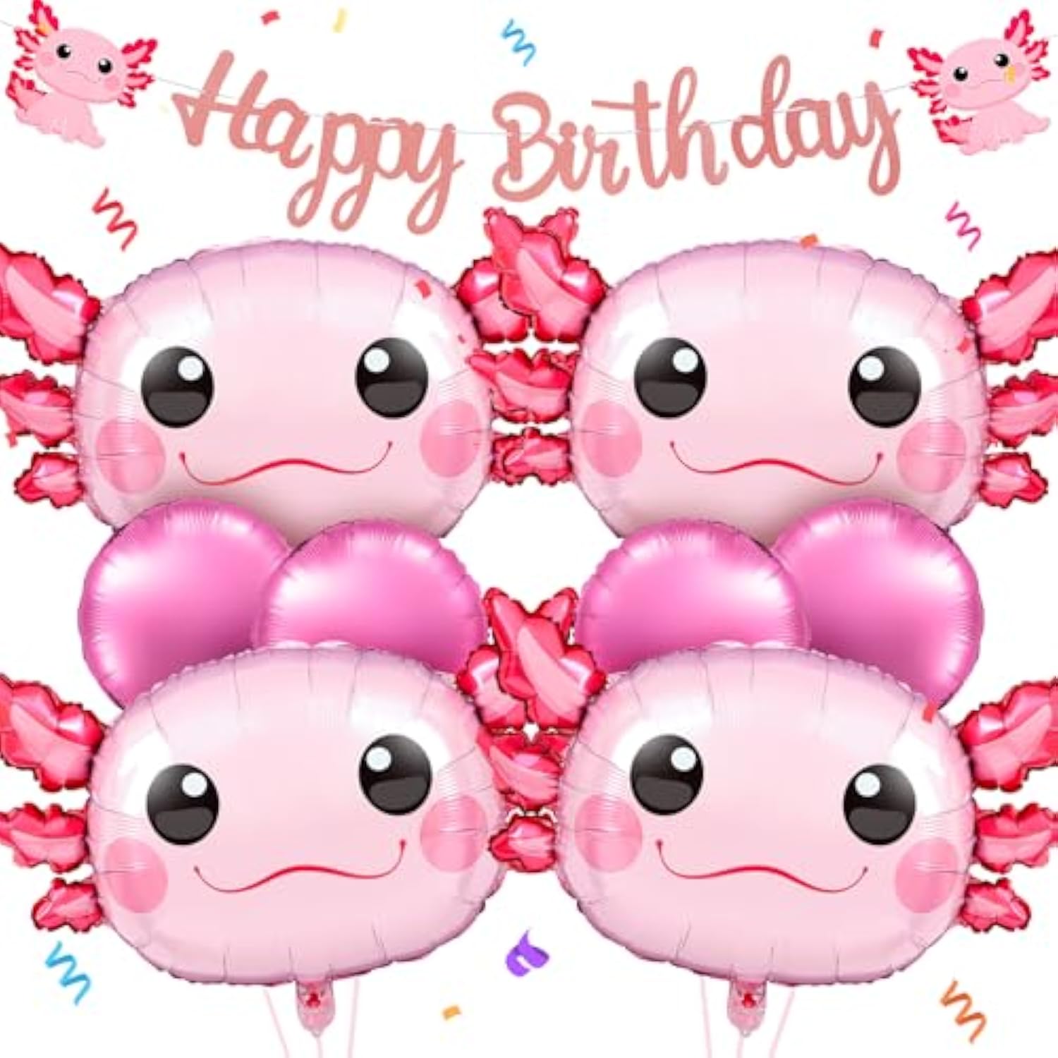 9 Pcs Axolotl Birthday Decorations Inflatable Party Supplies Include 4 Pcs Aluminum Foil Balloons 4 Round Balloons And 1 Axolotl Birthday Banner For Themed Party(Pink)